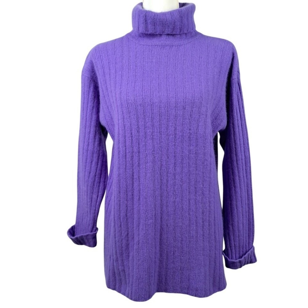 Vintage VALERIE STEVENS M Turtleneck Tunic Sweater Lambswool Angora Purple Soft